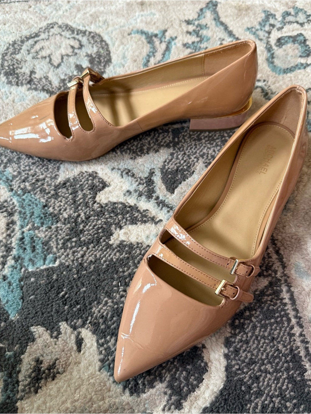 Michael Kors Nude Patent Pointed Mary Jane Flats with Double Straps - Picture 2 of 4